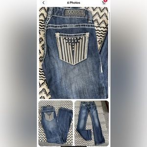 Rock & Roll Cowgirl Jeans 26x36 Lowrise Darkwash Stars and Stripes